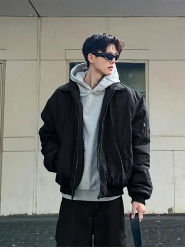 Black Bomber Jacket Men Streetwear Oversized