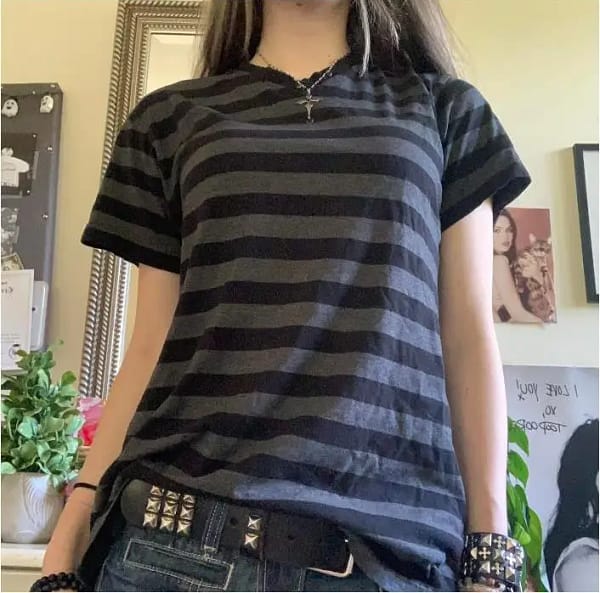 Striped Grunge Shirt Women Y2K Baggy Emo