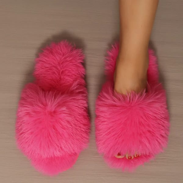 Women's Fluffy House Slippers | Pink Indoor Slides