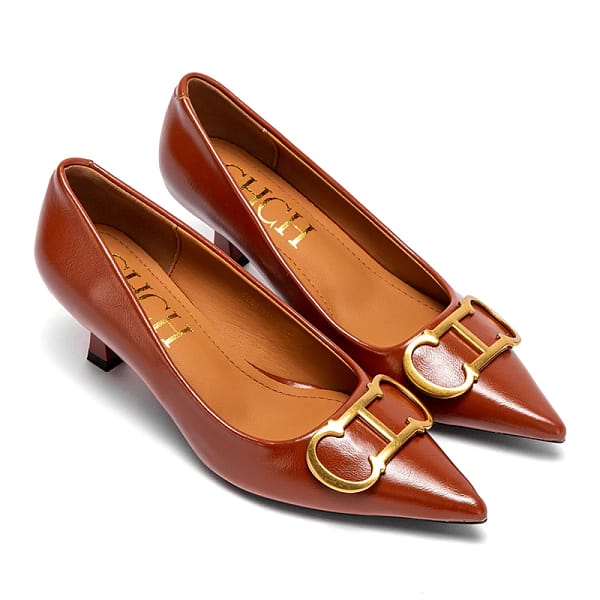 S02a79bb78e58438586a7484c6b4f884fm.webp Black Kitten Heel Pumps Gold Buckle Women - Becon Stores