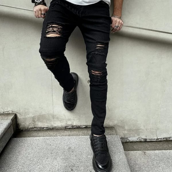 Ripped Skinny Jeans Men Black Distressed