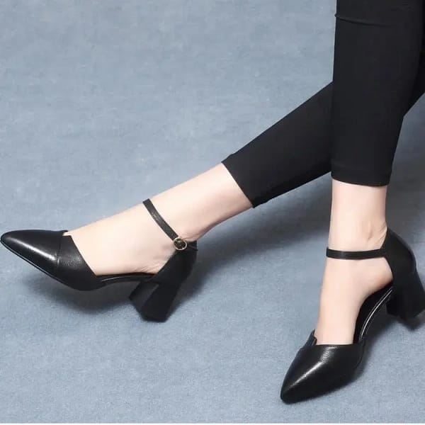 S2ba1e5345f1b472b8cd8fdb917df0ecda.webp Beige Pointed Toe Heels | Ankle Strap Mid Heel - Shop Mania