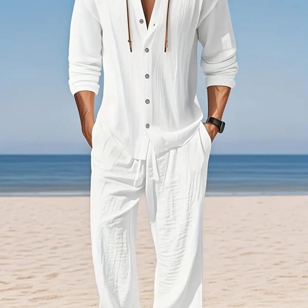 Men's Linen Shirt Pants Set | Breathable Beach Outfit