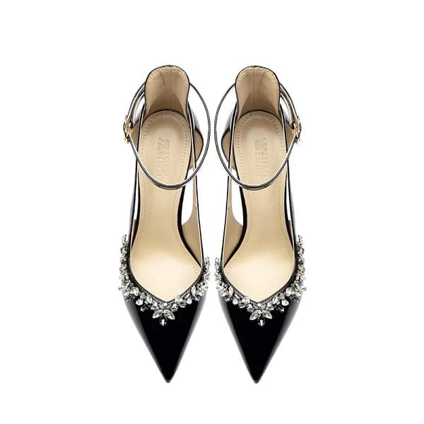 Rhinestone Stiletto Heels Gray Ankle Strap