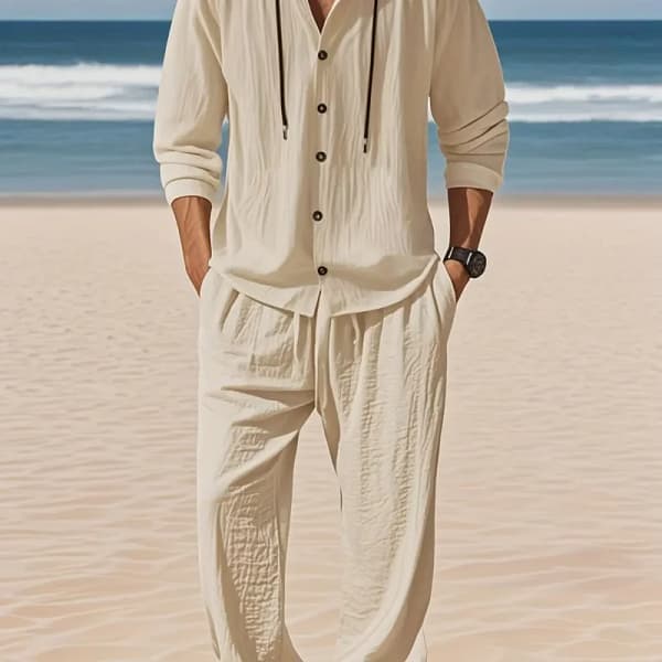 Men's Linen Shirt Pants Set | Breathable Beach Outfit