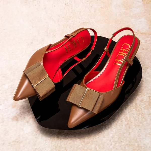 Black Bow Heels Slingback Pointed Toe