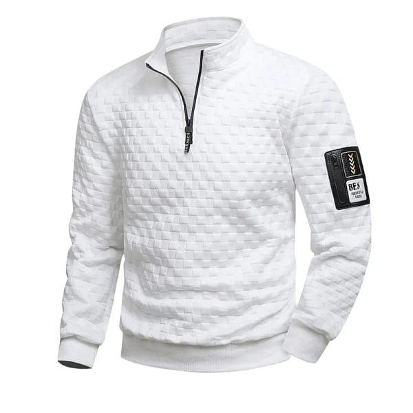 White Quarter Zip Sweatshirt Men | Mock Neck