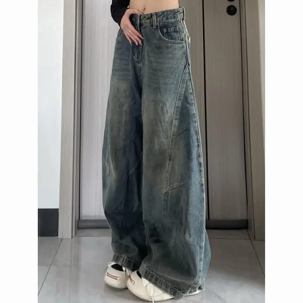 S466eba41575a4d5386afd0e76a9b352al.webp Gray Baggy Jeans Washed Wide Leg Denim