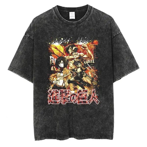 Attack on Titan T-Shirt Washed Vintage Loose High-end Luxury hot product Washed Retro Fashion Oversized high quality Unisex tees