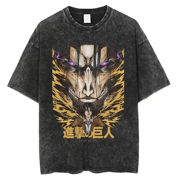 Attack on Titan T-Shirt Washed Vintage Loose High-end Luxury hot product Washed Retro Fashion Oversized high quality Unisex tees