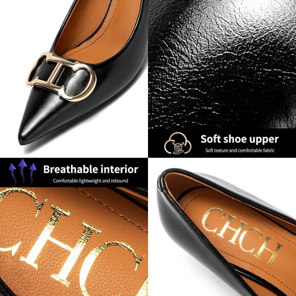 S5b6d650ce4fd4bc1affcc84384151a546.webp Black Kitten Heel Pumps Gold Buckle Women - Becon Stores