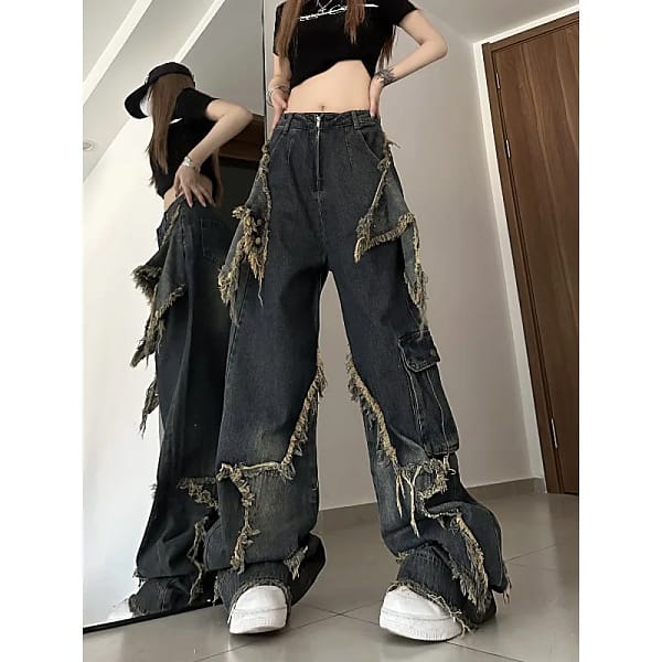 S6573948f76cc4f6c9585a01027c51fb1k.webp Distressed Wide Jeans Ripped Baggy Denim