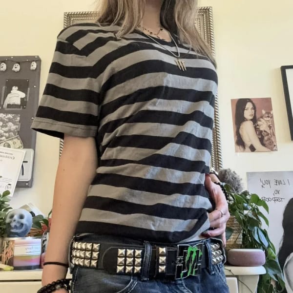 Striped Grunge Shirt Women Y2K Baggy Emo