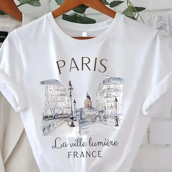 S850973593e6f4818b9d1a2be508b01ac0-2.webp Paris Graphic T-Shirt Women | Vintage France Print Tee