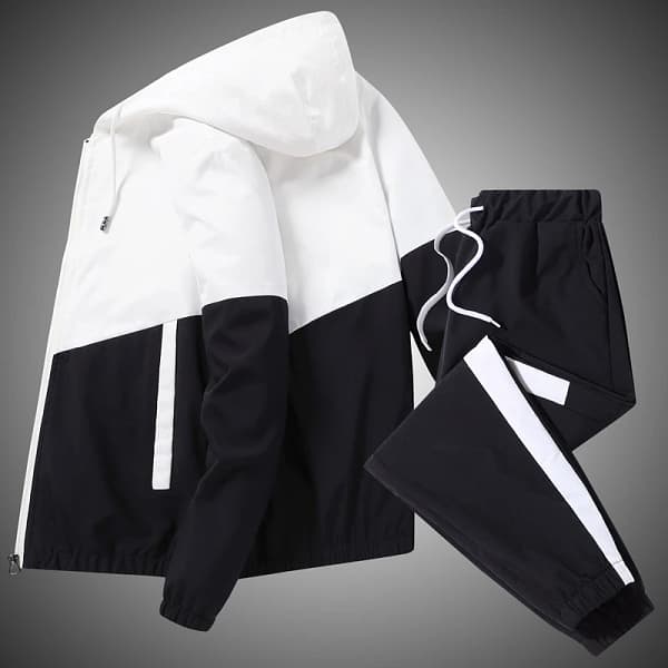 Men Tracksuit Set Blue Color Block Joggers