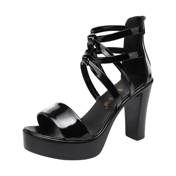 Black Platform Sandals Strappy Block Heel