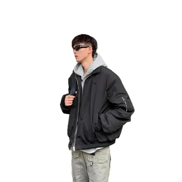 Black Bomber Jacket Men Streetwear Oversized