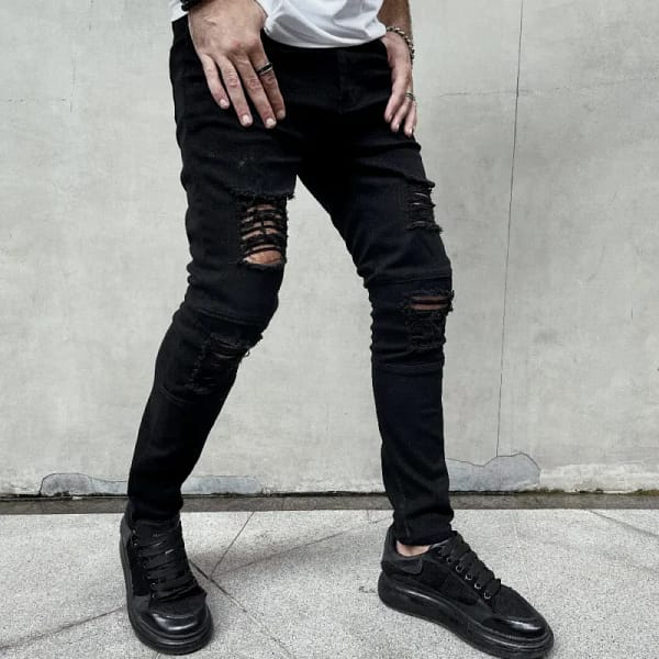 Ripped Skinny Jeans Men Black Distressed