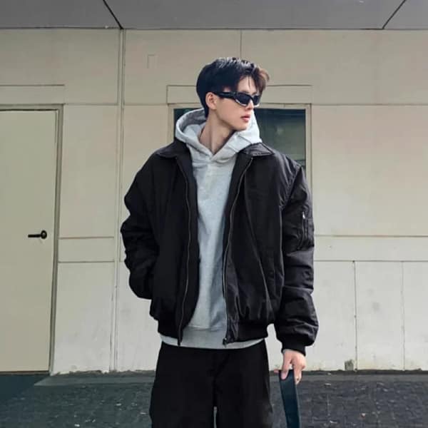 Black Bomber Jacket Men Streetwear Oversized
