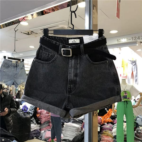 Black Denim Shorts High Waist Women