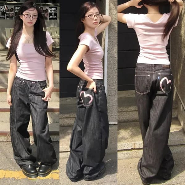 Black Wide Jeans Baggy Women Y2K Style