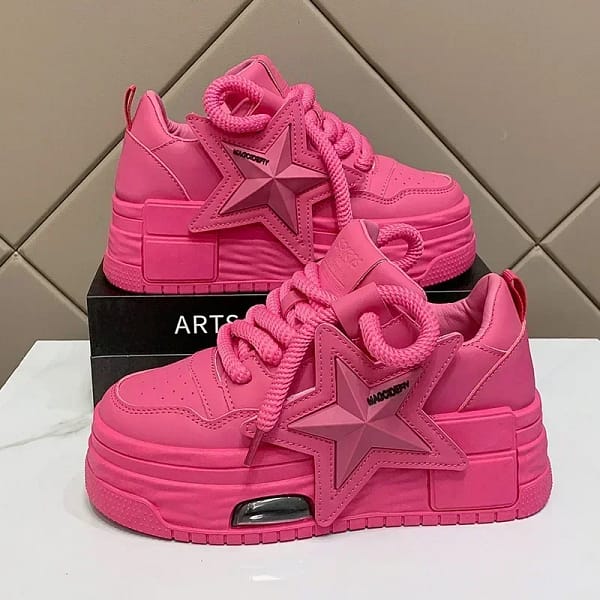 Pink Platform Star Sneakers Women | Chunky Sole Shoes