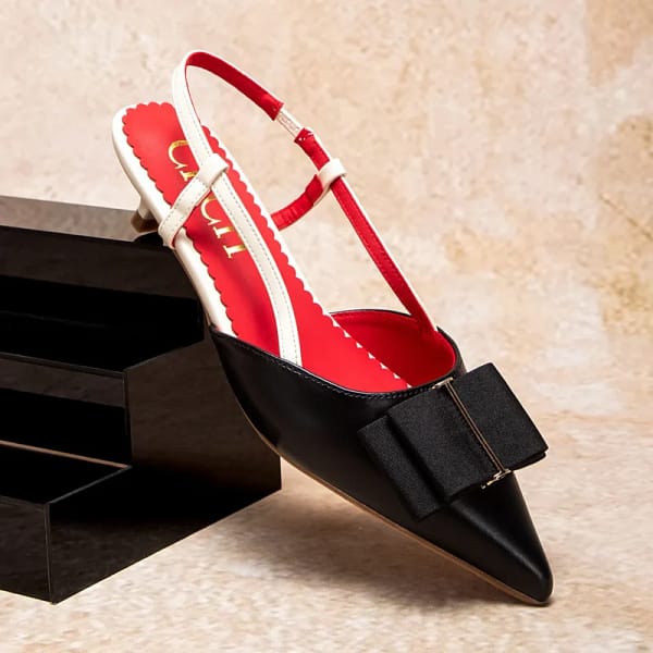 Black Bow Heels Slingback Pointed Toe