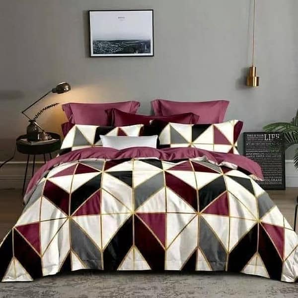 luxury burgundy geometric bedding set with gold accents