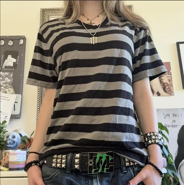 Striped Grunge Shirt Women Y2K Baggy Emo