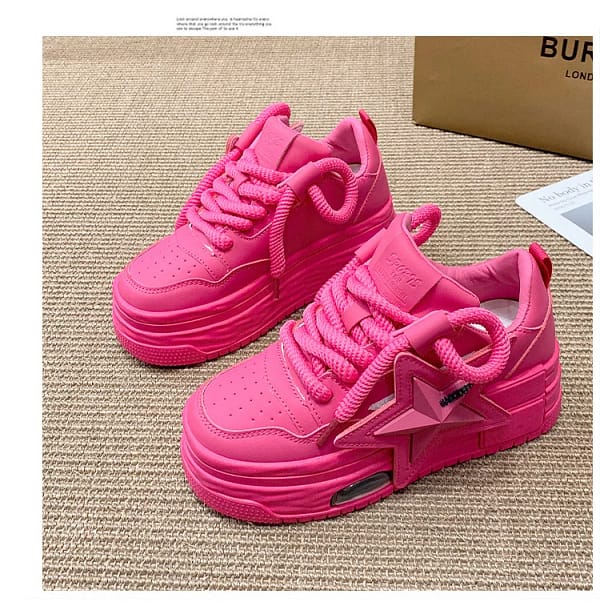 Pink Platform Star Sneakers Women | Chunky Sole Shoes