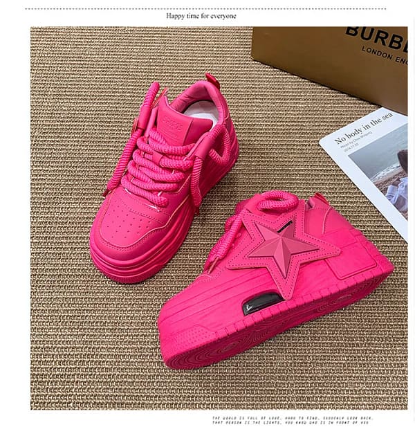 Pink Platform Star Sneakers Women | Chunky Sole Shoes