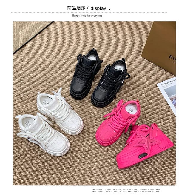 Pink Platform Star Sneakers Women | Chunky Sole Shoes