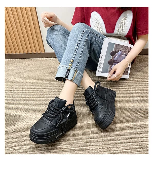 Pink Platform Star Sneakers Women | Chunky Sole Shoes