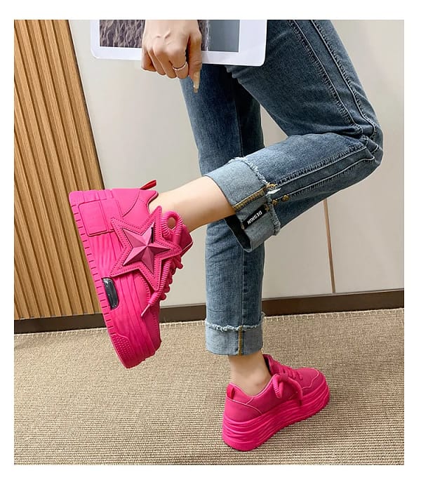 Pink Platform Star Sneakers Women | Chunky Sole Shoes