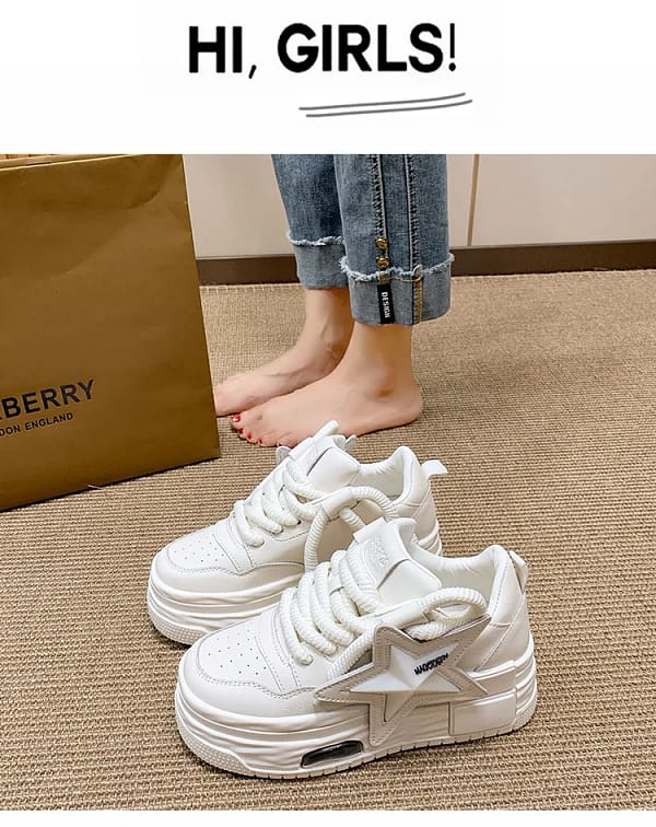 Pink Platform Star Sneakers Women | Chunky Sole Shoes