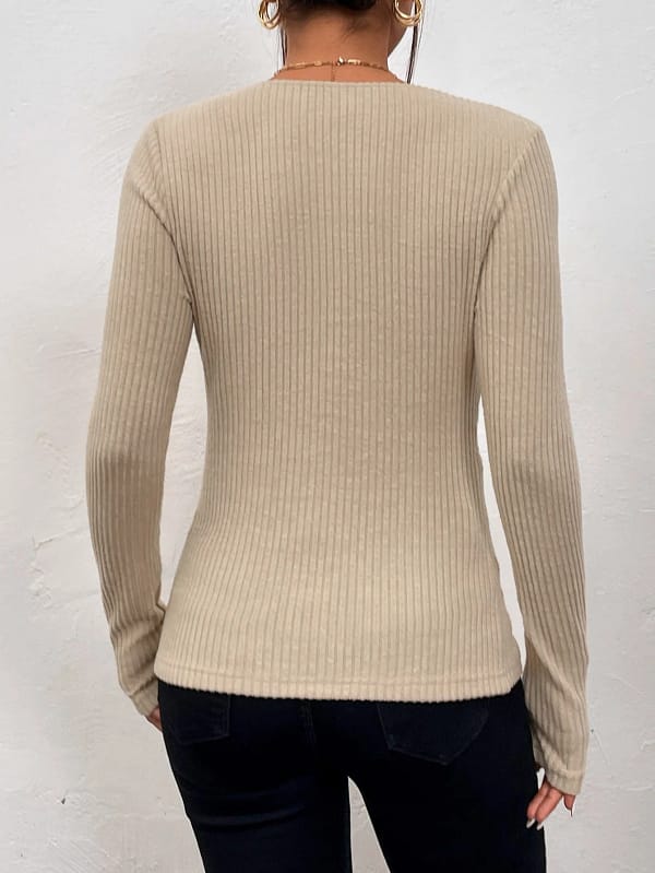S155dcbd1297f493391c7e547d55c3831j.webp Ribbed Twist Front Sweater Women | V-Neck Knit Top