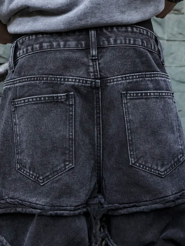 Shredded Black Jeans Men Ripped Punk Style