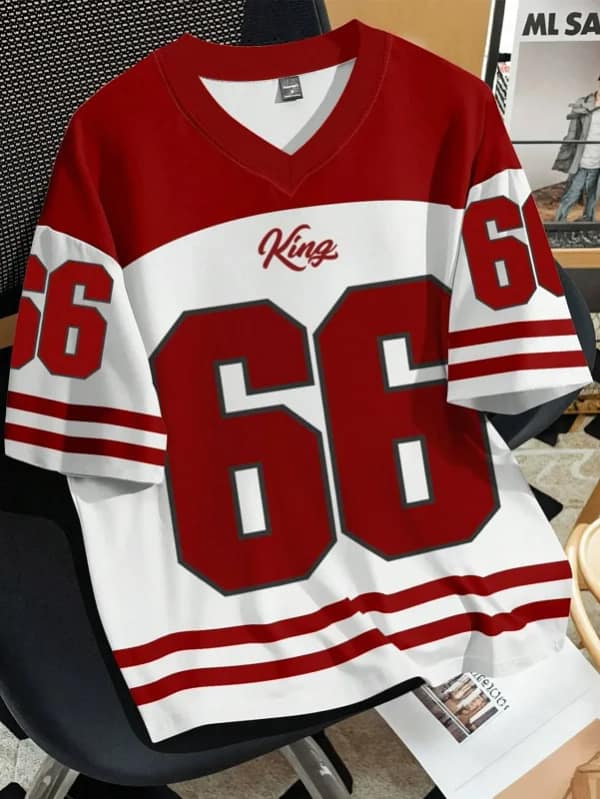 2025 summer new V-neck men's casual T-shirt Chicago letter-printed polyester pullover summer daily outdoor street wear clothes