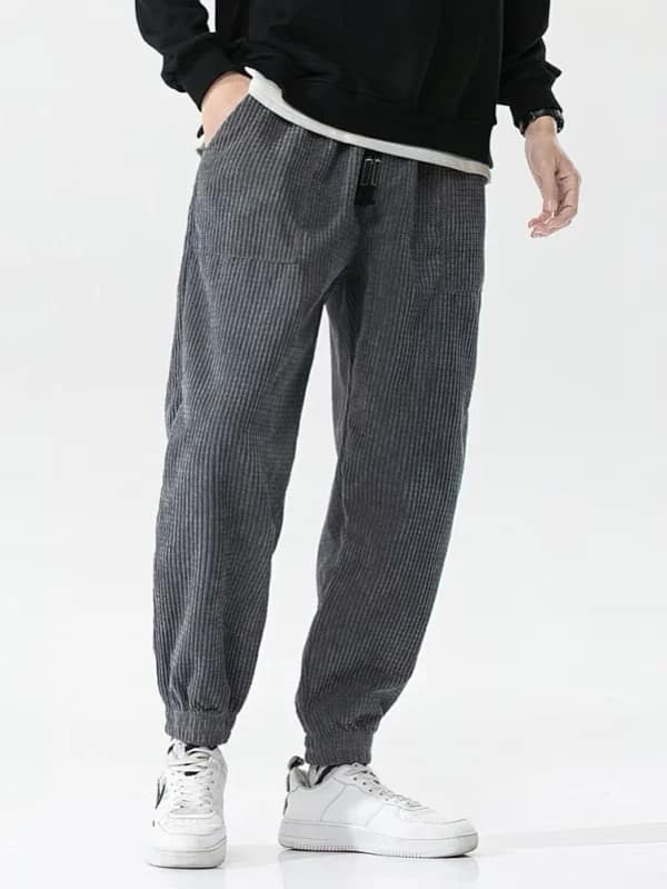 Corduroy Joggers Men Baggy Thermal Fleece