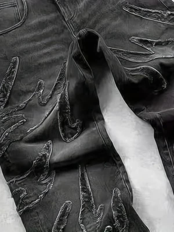 Flame Jeans Men Embroidered Wide Leg