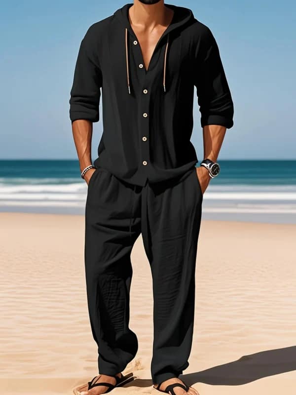 Men's Linen Shirt Pants Set | Breathable Beach Outfit