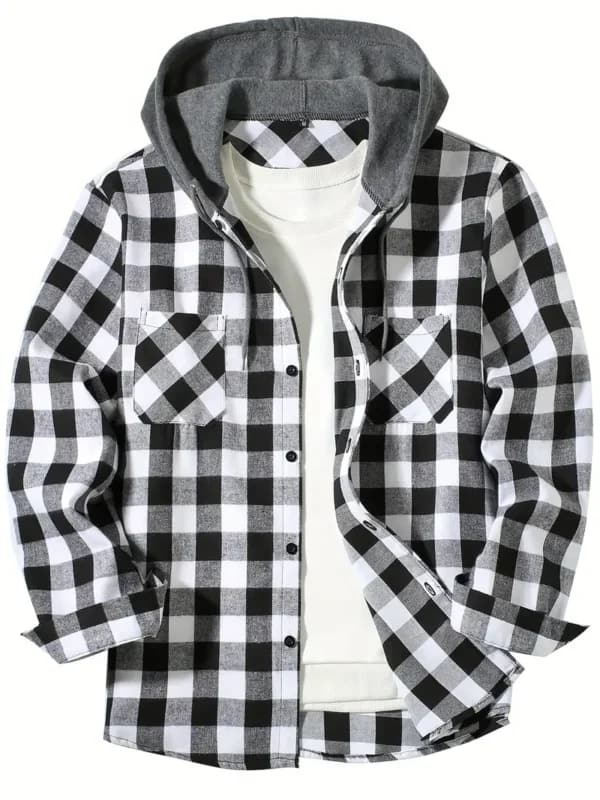 Green Plaid Hooded Shirt Men | Flannel Jacket - Becon Stores