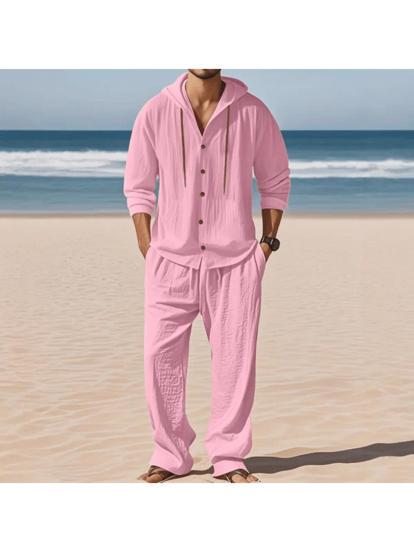 Men's Linen Shirt Pants Set | Breathable Beach Outfit
