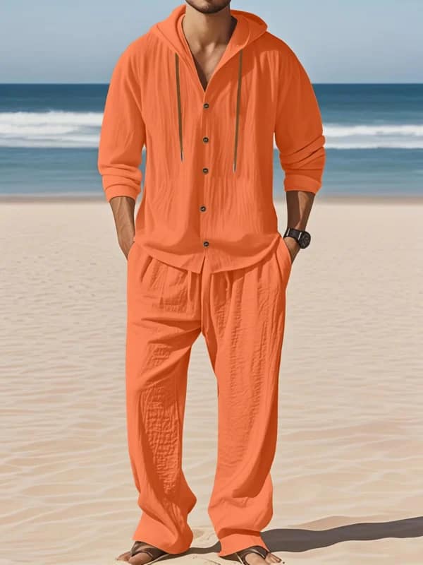 Men's Linen Shirt Pants Set | Breathable Beach Outfit
