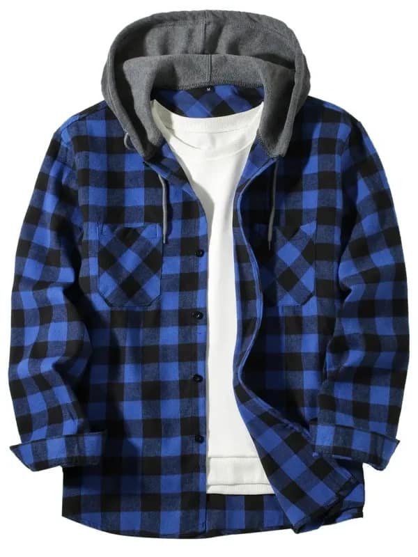 Green Plaid Hooded Shirt Men | Flannel Jacket - Becon Stores