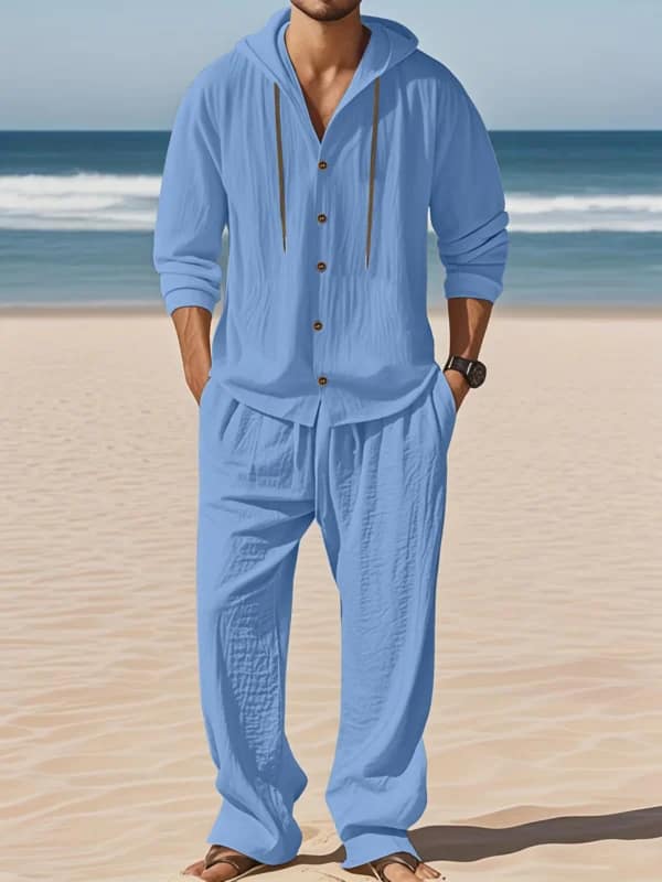Men's Linen Shirt Pants Set | Breathable Beach Outfit