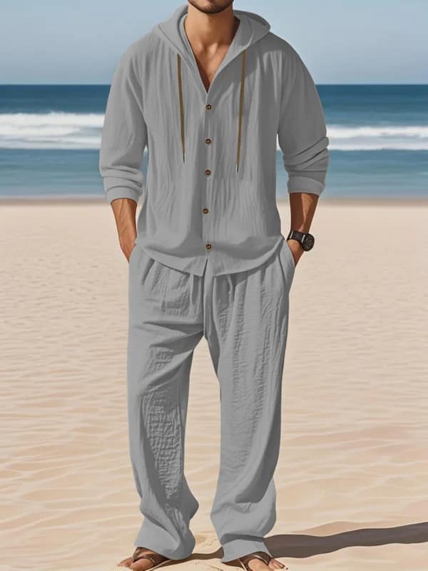 Men's Linen Shirt Pants Set | Breathable Beach Outfit