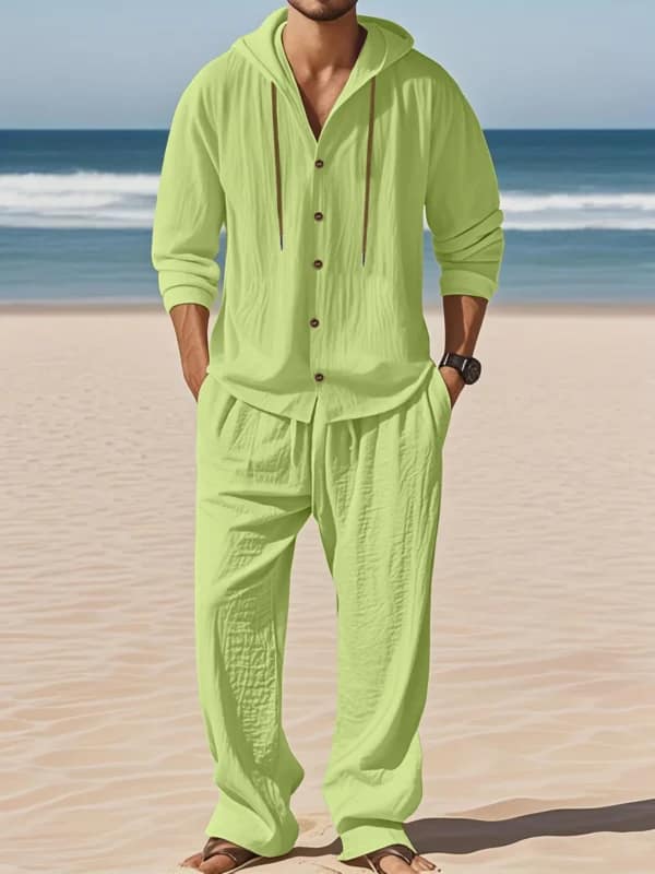 Men's Linen Shirt Pants Set | Breathable Beach Outfit