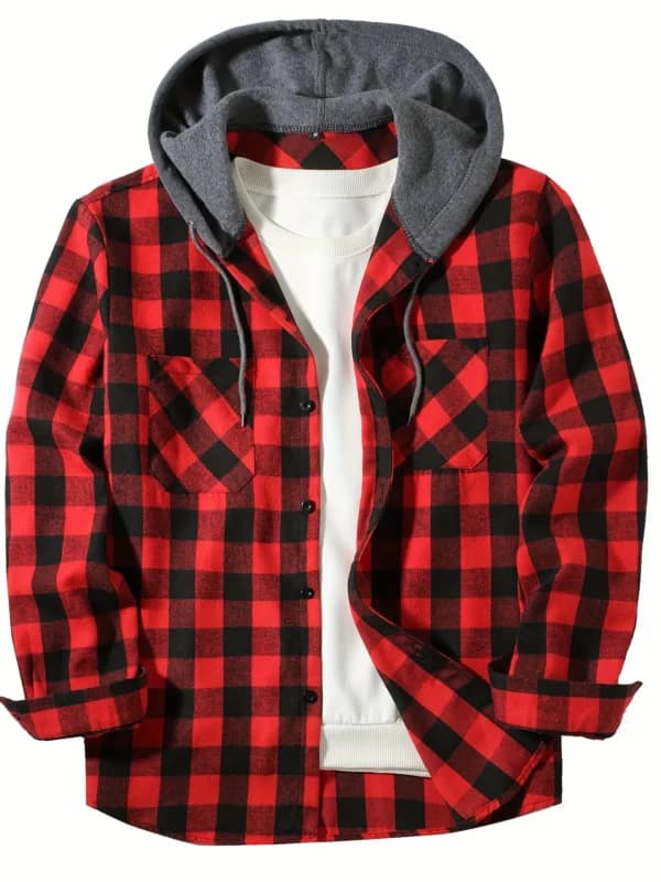 Green Plaid Hooded Shirt Men | Flannel Jacket - Becon Stores
