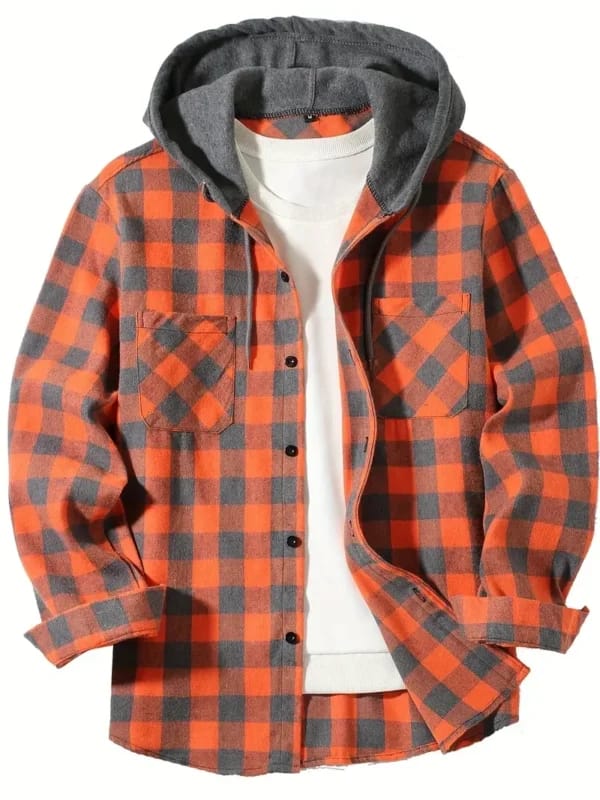 Green Plaid Hooded Shirt Men | Flannel Jacket - Becon Stores